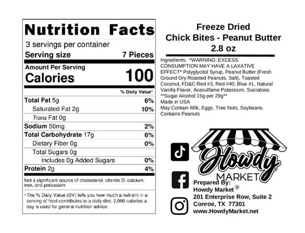 Freeze Dried Sugar Free Peanut Butter Chick Bites, 20 pcs