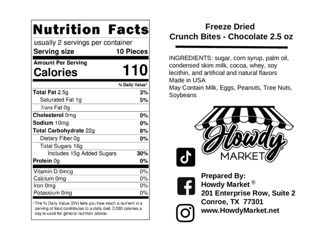 Freeze Dried Chocolate Crunch Bites 2.5 oz