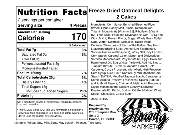 Freeze Dried Oatmeal Delights, 2 cakes